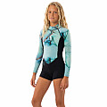 KAIWAI Mädchen-Neoprenshorts mit langen Ärmeln, schwarz-blau